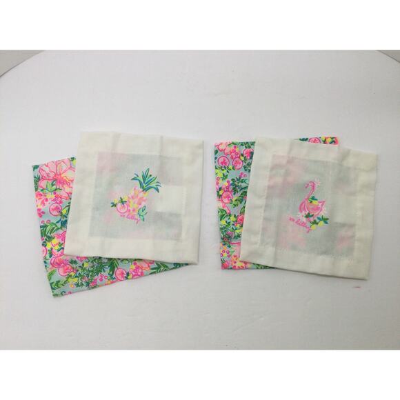 Lilly Pulitzer Cloth Cocktail Napkin Fruity Flamingo Set of 4 NIB - Picture 3 of 6